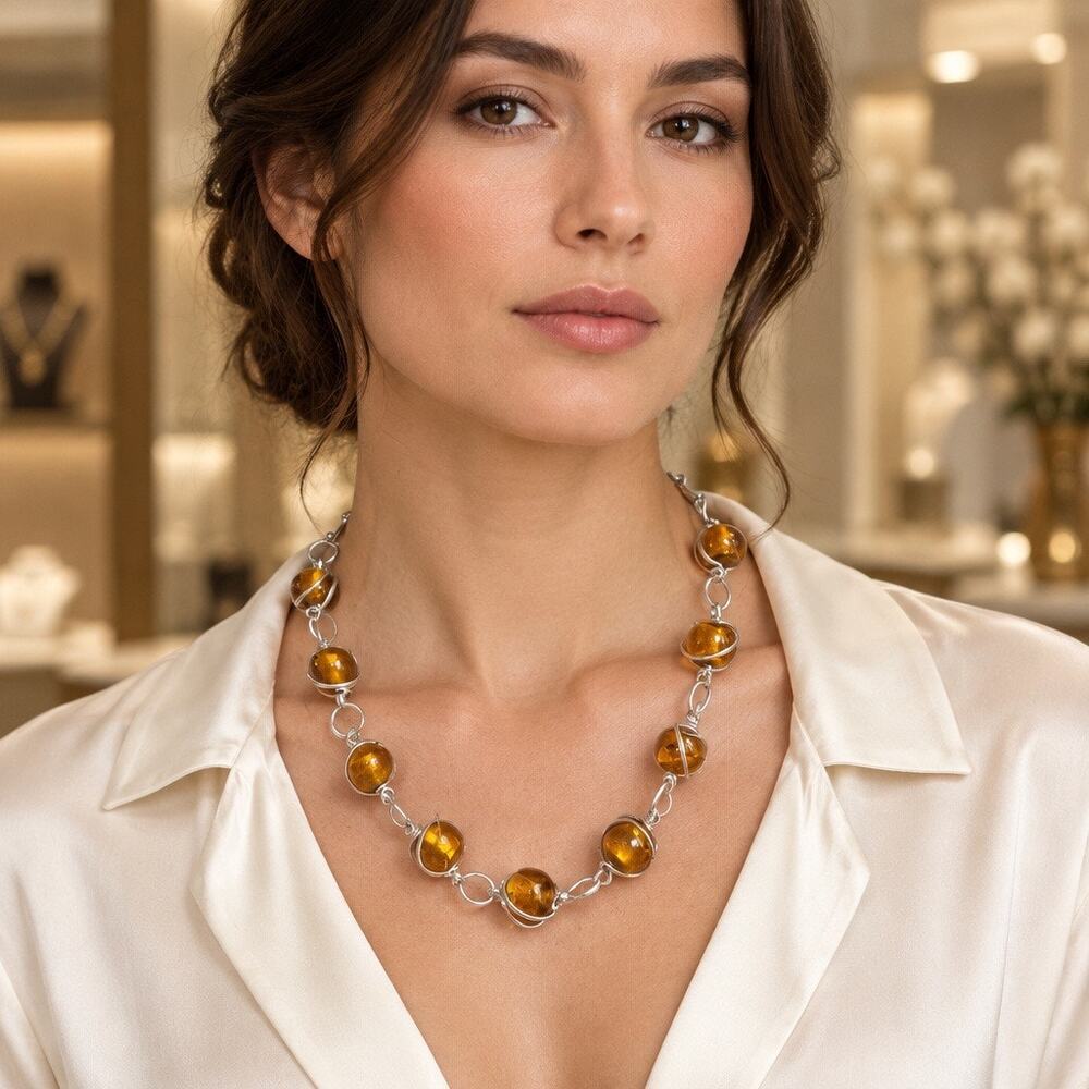 Amber-Tone Tigers Eye Multi-Strand Beaded Necklace - Picture 2 of 2